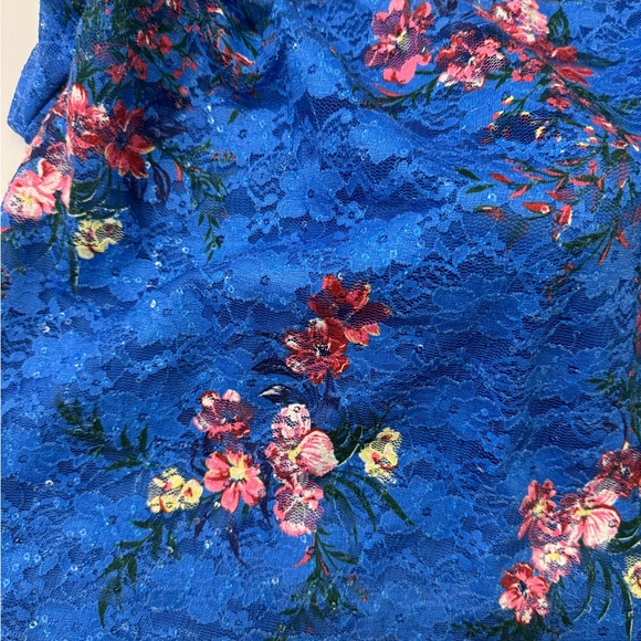 GUESS Womens Blue Floral Sleeveless V Neck Short Body Con Party Dress Size: 10 - Picture 11 of 13